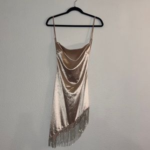 Asymmetrical dress with open back & rhinestones!